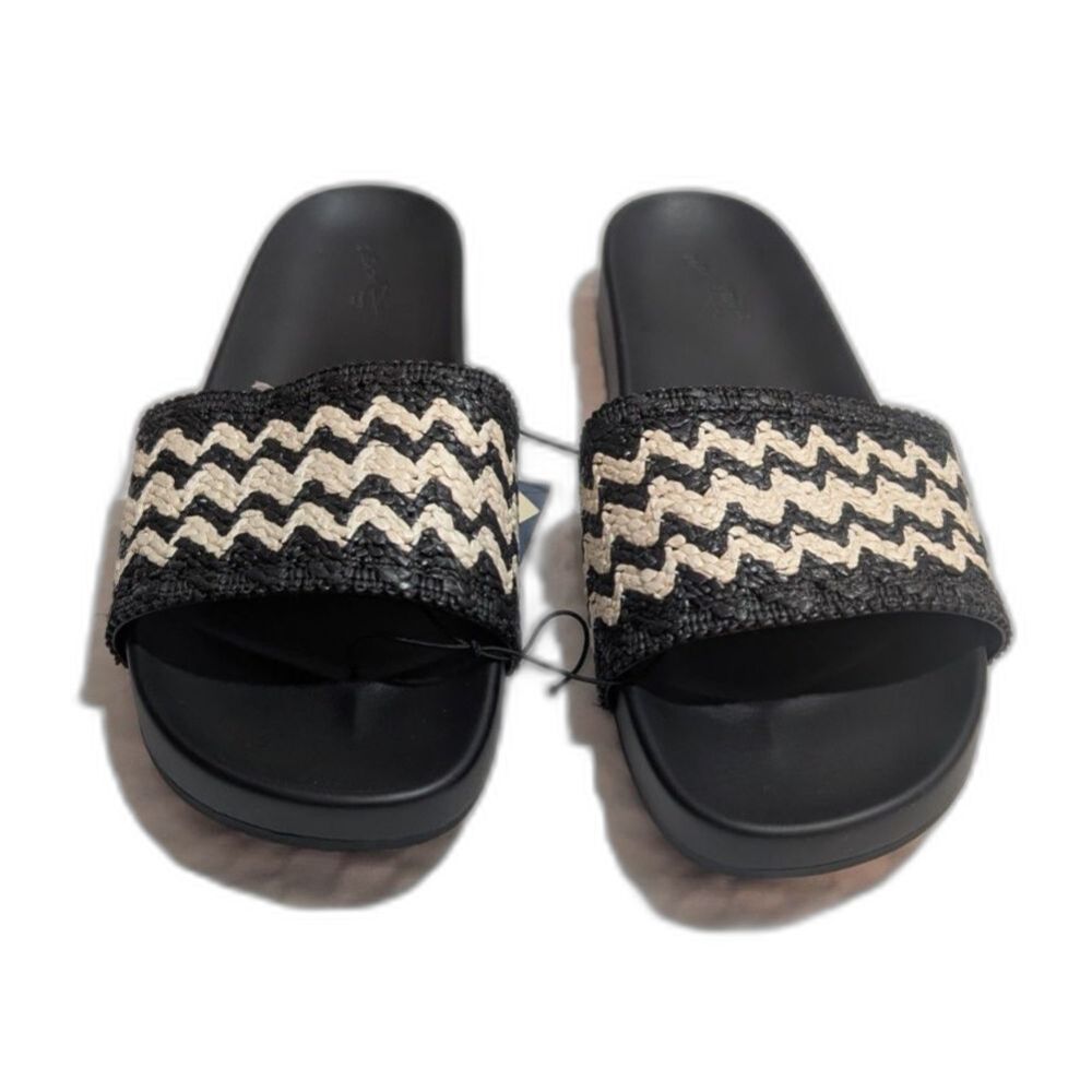 Women's Chloe Raffia Footbed Slide Sandals -Universal Thread- Black Size 11